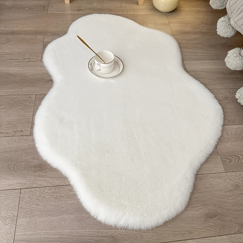 Alfombra de Área en Forma de Nube de Piel Sintética de Conejo - Suave, Gruesa y Cálida para Decoración de Invierno | Poliéster Lavable a Mano con Base de PVC | Perfecta para Halloween, Navidad, Pascua, Acción de Gracias