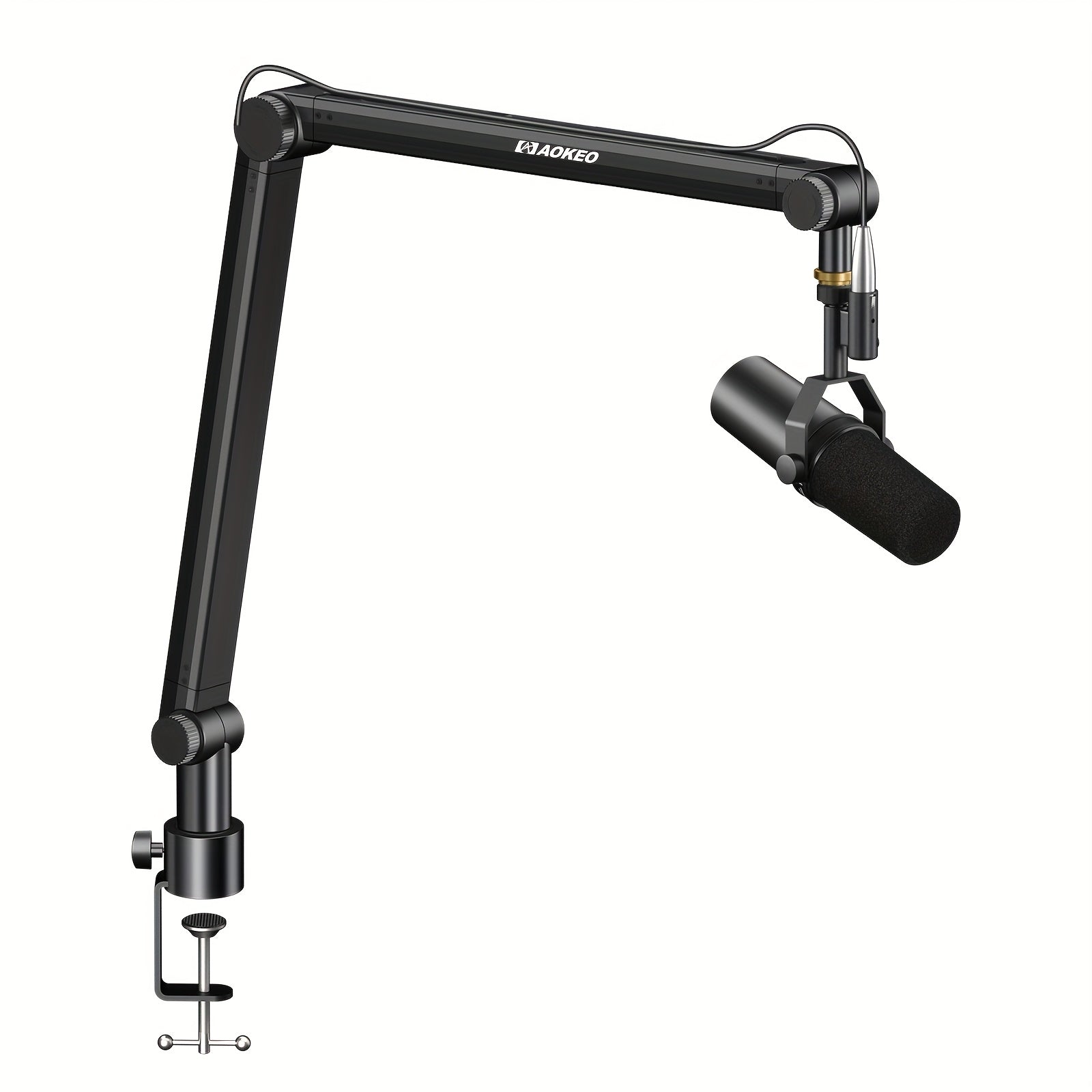 Ajustable Microfono Scissor Arm con Canal de Cable - Boom de Suspensión Compacto para Blue Yeti, Snowball iCE, HyperX QuadCast, SoloCast, Elgato Wave - Aleación Duradera, Conexión XLR, Equipo de Grabación de Estudio | Acabado Negro Liso | Ajustable Boom