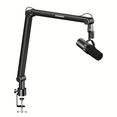 Ajustable Microfono Scissor Arm con Canal de Cable - Boom de Suspensión Compacto para Blue Yeti, Snowball iCE, HyperX QuadCast, SoloCast, Elgato Wave - Aleación Duradera, Conexión XLR, Equipo de Grabación de Estudio | Acabado Negro Liso | Ajustable Boom
