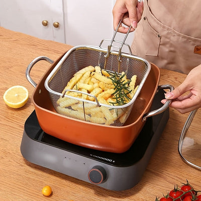 1pc Cesta de comida mini de acero inoxidable, accesorio multiusos para freidora portátil, para cocinar bocadillos, papas fritas, papas fritas con filtrado y drenaje