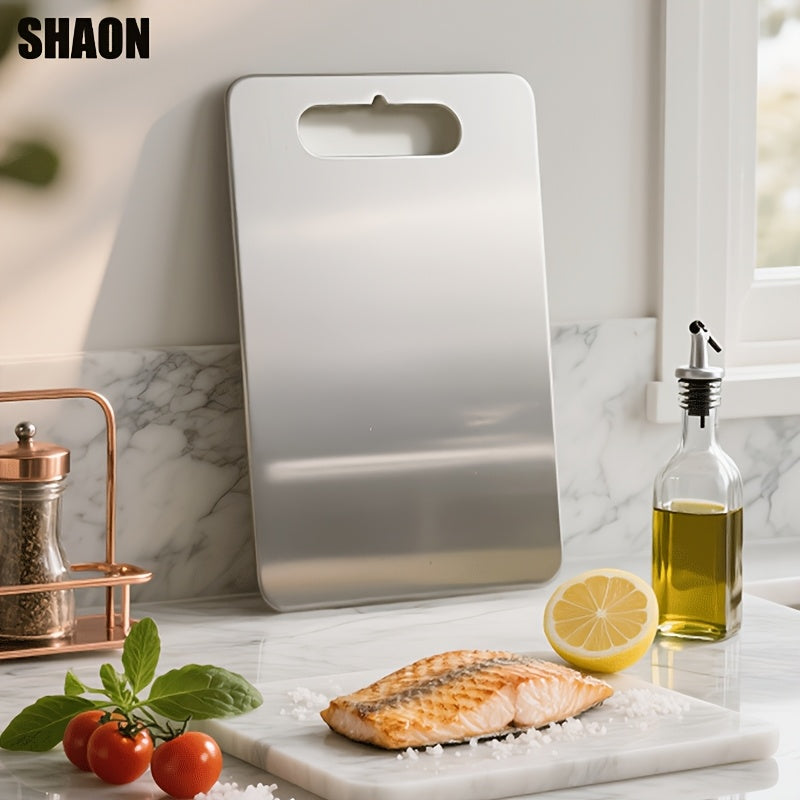 Conjunto de 3 tablas de corte de acero inoxidable SHAON - Tablas de picar para cocina - Platos de titanio de doble cara aptos para lavavajillas para preparación de comidas en exteriores y camping en casa