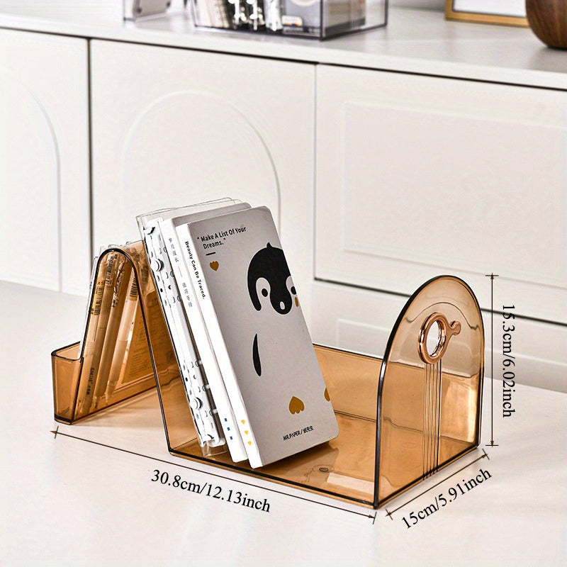Organizador de Estantería Acrílica Moderna con Portabolígrafos Lateral, Soporte para Revistas Transparente para Sala de Estar, Dormitorio o Oficina, Estilo Decorativo Artístico, Decoración Duradera y Elegante para el Hogar, Decoración de Libros