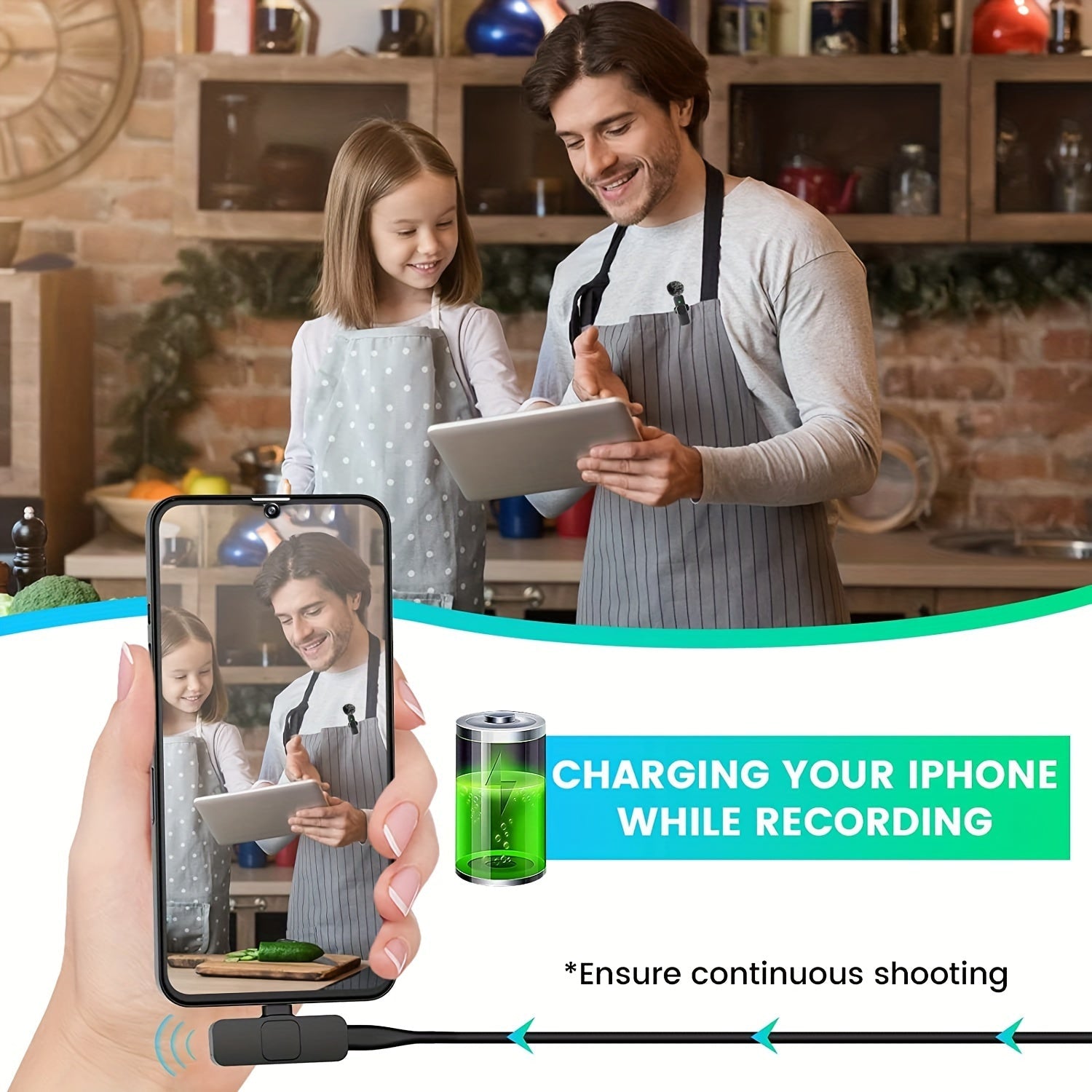 HOOSHU Micrófono inalámbrico de collar para iPhone y otros dispositivos Android, paquete de 2 unidades