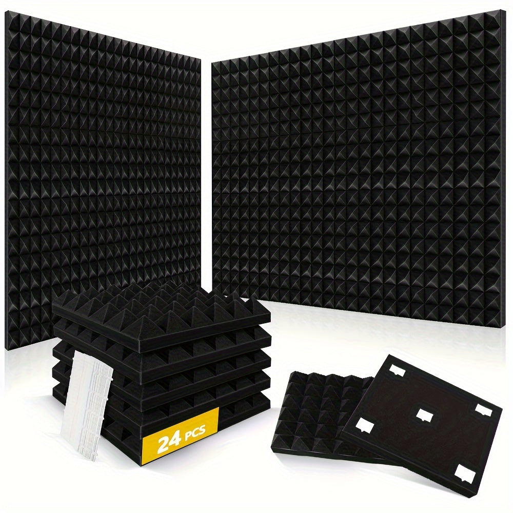 24 piezas - 2 x 12 x 12 pulgadas - Paneles de espuma a prueba de sonido en forma de pirámide, paneles de pared a prueba de sonido de alta densidad, tableros de estudio de espuma a prueba de fuego que reducen el ruido y el eco.