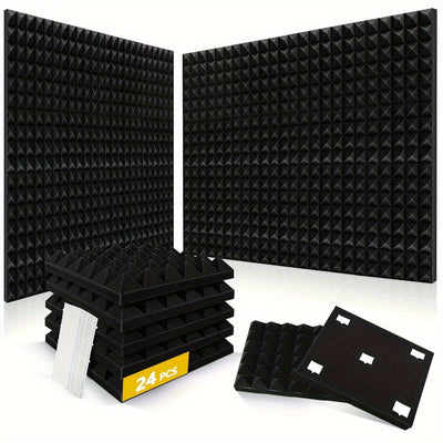 24 piezas - 2 x 12 x 12 pulgadas - Paneles de espuma a prueba de sonido en forma de pirámide, paneles de pared a prueba de sonido de alta densidad, tableros de estudio de espuma a prueba de fuego que reducen el ruido y el eco.