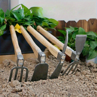 Una herramienta de jardín: azada doble cara de metal duradera, ideal para cultivo de flores y vegetales, perfecta para jardinería en casa y proyectos artísticos