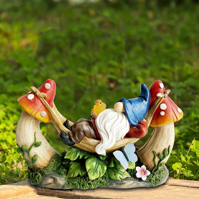 1 Estatua De Gnomo De Jardín Al Aire Libre, Figura De Gnomos Solares Tumbados En Una Hamaca Con Pájaros Y Setas, Decoración De Jardín Al Aire Libre Para Patio, Porche, Regalos De Jardín Para Mamá/abuela/mujer