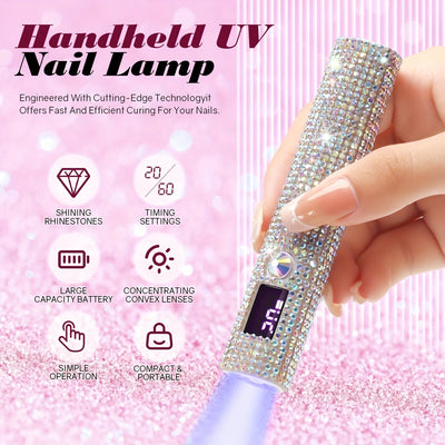 Linterna LED UV Portátil para Uñas - Secador de Esmalte en Gel de Secado Rápido, Recargable por USB con Batería de 200mAh, Diseño de Pedrería Brillante, Ideal para Manos y Pies, Regalo Perfecto para San Valentín, Secador de Uñas