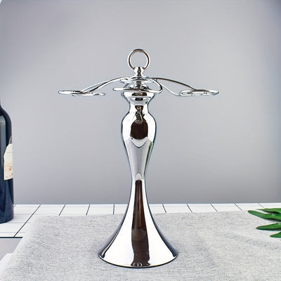 1pc Soporte Colgante para 4 Botellas de Vino en Metal Pulido - Diseño Artístico Ahorrador de Espacio para Cocina, Bar o Comedor - Estante Decorativo Multiusos con Acabado Metálico Brillante y Vidrio Transparente, Construcción Duradera