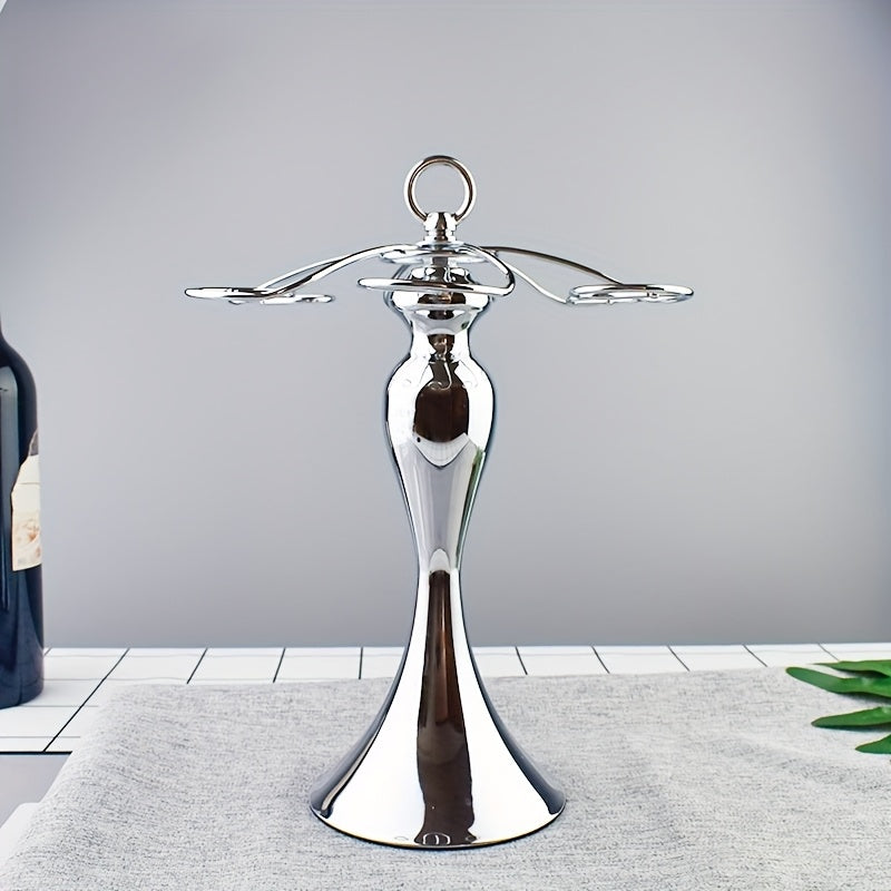 1pc Soporte Colgante para 4 Botellas de Vino en Metal Pulido - Diseño Artístico Ahorrador de Espacio para Cocina, Bar o Comedor - Estante Decorativo Multiusos con Acabado Metálico Brillante y Vidrio Transparente, Construcción Duradera