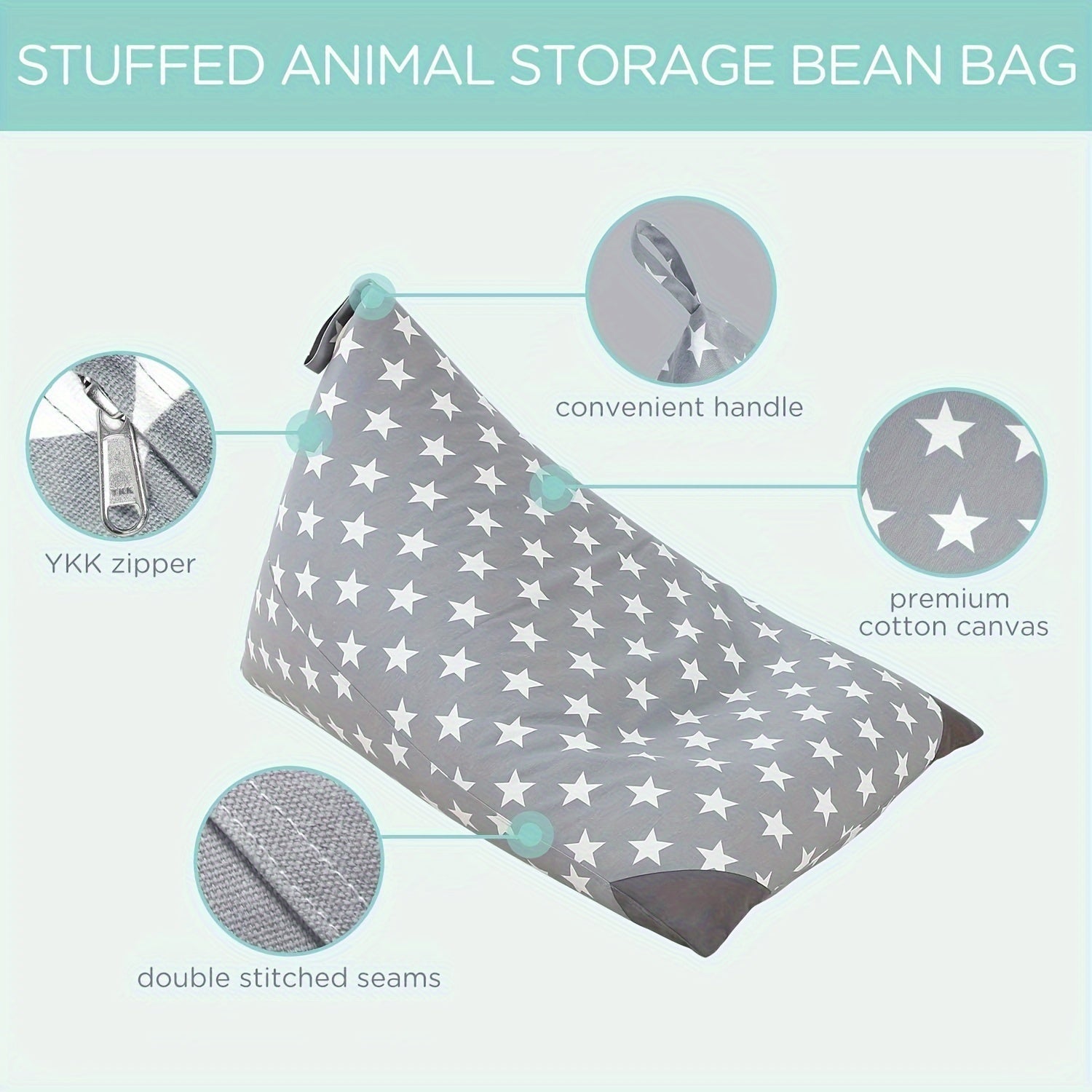Silla de bolsa de estrellas, cubierta de silla de bolsa de lona de alta calidad y súper suave, gran tamaño de 127.0*88.9 cm con cremallera rellena, adecuada para guardar ropa y juguetes de peluche, decoración del dormitorio
