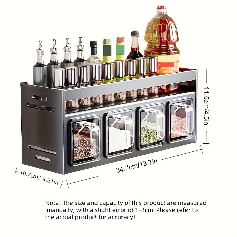 1pc Set de almacenamiento de especias para montaje en pared - Aluminio duradero, instalación sin taladro, incluye contenedores y frascos para cocina y comedor, acabado pulido, frasco de especias