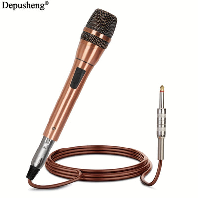 Micrófono dinámico Depusheng C7, profesional, unidireccional, con bobina móvil, micrófono de mano con cable, enchufa y juega, sin batería, con enchufe de 6,35 mm, para grabación de canto familiar profesional, transmisión - Material metálico