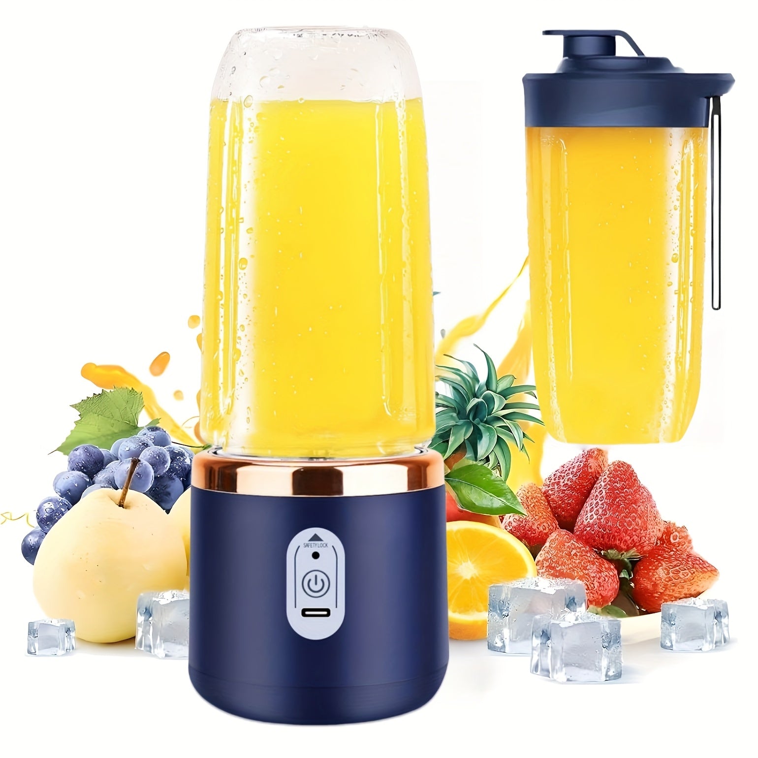 Batidora Portátil, Batidora Personal Recargable por USB, Mini Batidora para Batidos y Smoothies, Vaso Exprimidor de Frutas y Verduras Portátil de 400ml con 6 Cuchillas y Tapa de Viaje, Batidora Manual para Viajes, Gimnasio y Cocina