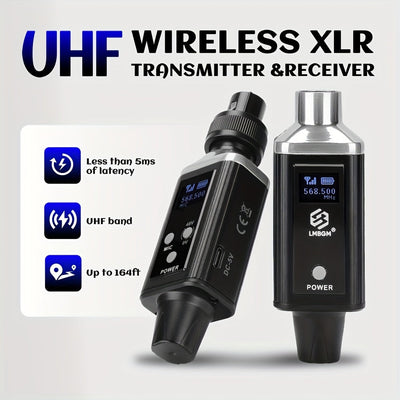 Sistema de micrófono inalámbrico profesional UHF con recarga USB, ganancia de audio incorporada, sonido HD sin pérdida, cambio de una sola tecla, 48V/0V, conector XLR, diseño compacto para micrófonos de condensador y bobina móvil, micrófono para grabació