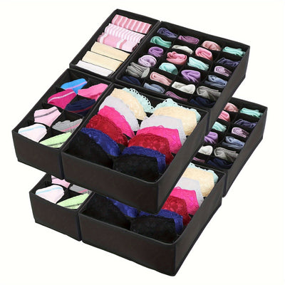 8piezas Set, Organizador de Ropa Interior de Tela Clásica, Cestas de Almacenamiento de Tela No Tejida Plegables para Calcetines, Ropa Interior, Cajones, Organización del Hogar y la Cocina, Contenedores de Almacenamiento para Organización del Hogar, Cesta