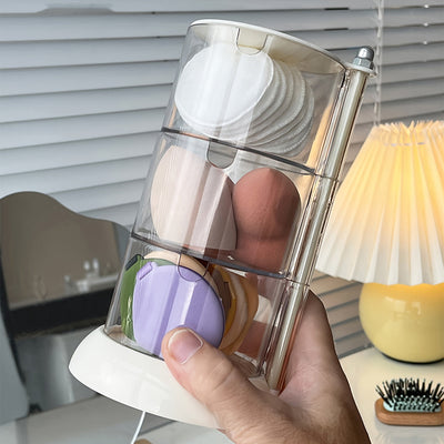 1pc Organizador de Maquillaje Transparente Giratorio - Multicapa, Soporte para Esponjas y Puff de Cosméticos a Prueba de Polvo con Tapa, Ideal para Exhibición de Tocador, Escritorio de Maquillaje