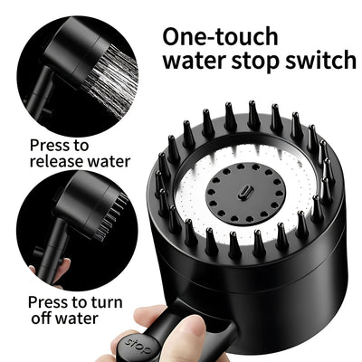 Juego de ducha con 3 modos de masaje y aumento de presión, con sistema de filtración y 15 cartuchos de repuesto