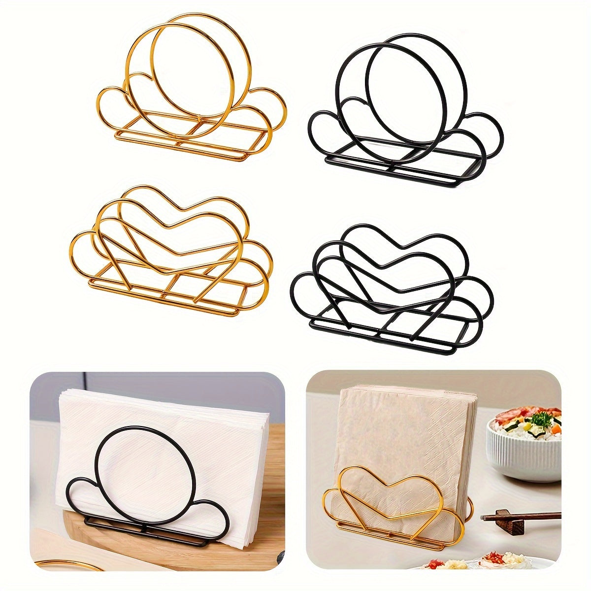1pc Soporte para Servilletas de Hierro Fundido - Diseño de Corte en Forma de Corazón y Círculo, Organizador de Mesa Dorado/ para Hogar, Restaurante, Cafetería - Decoración Elegante para Fiestas (Hanukkah, Pascua, Acción de Gracias, Ramadán), Accesorio de