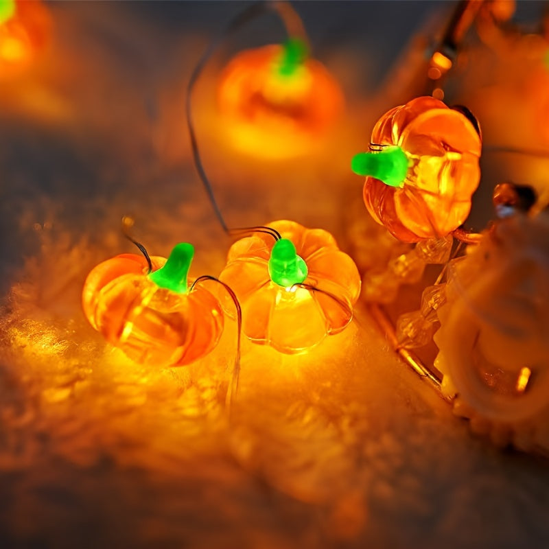 Luces de cadena LED en forma de calabaza - Luz cálida amarilla alimentada por batería, duradera, con cable de cobre, para decoración de fiestas navideñas en interiores, fiestas, celebraciones, ambiente festivo, iluminación festiva, accesorios de celebrac