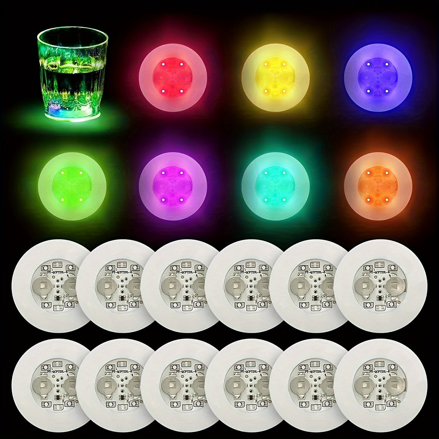 1/5/10pcs Luces de Posavasos LED - Pegatinas Luminosas para Botellas de 6cm con Iluminación Multicolor (Blanco, Rojo, Azul, Verde, Colorido) para Navidad, Bar, KTV, Boda, Fiesta, Vasos de Cóctel y Decoración de Jarrones, Alimentadas por Pilas, Luces de D
