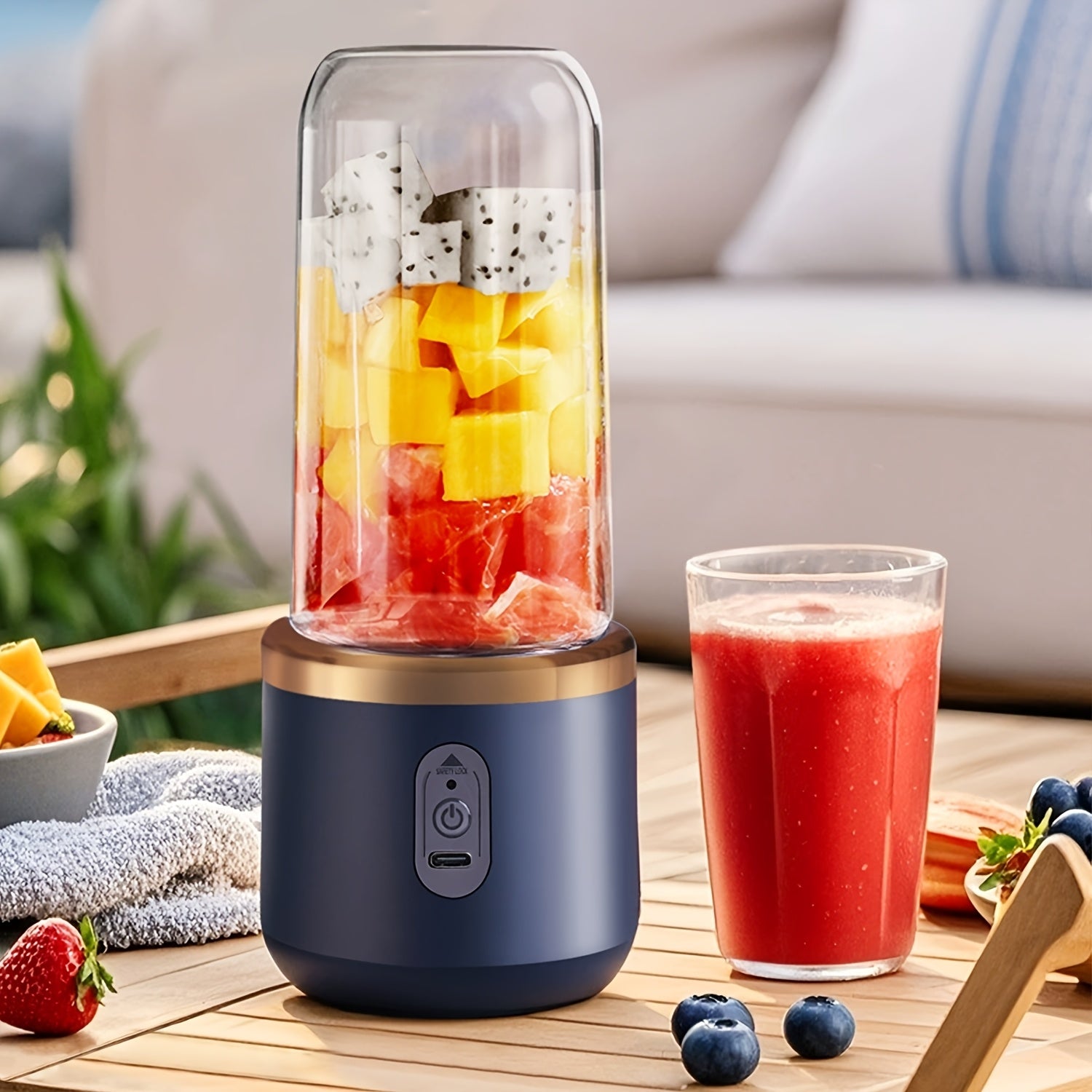 Licuadora portátil, mini procesador de batidos y jugos, mezcladora personal recargable USB con 6 cuchillas para jugos frescos, capacidad de 430 g, cuerpo de acero inoxidable, forma redonda, ideal para cocina, hogar y viajes - Licuadoras para cocina