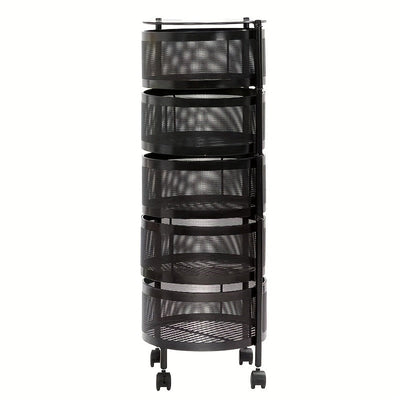 1pc Estantería clásica redonda giratoria de metal, Organizador de estantería abierta de varios niveles para cocina, Canasta de frutas y snacks autónoma, Sin energía ni batería necesaria, Construcción de metal