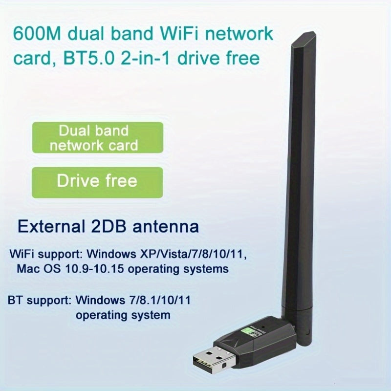Adaptador de red inalámbrica WiFi USB de doble banda 600Mhz, receptor externo 2.4/5GHz para PC/Portátil/PC, adaptador inalámbrico mini con pantalla LED, alimentado por USB, adaptador para PC/Portátil|Diseño elegante del adaptador|Adaptador alimentado por