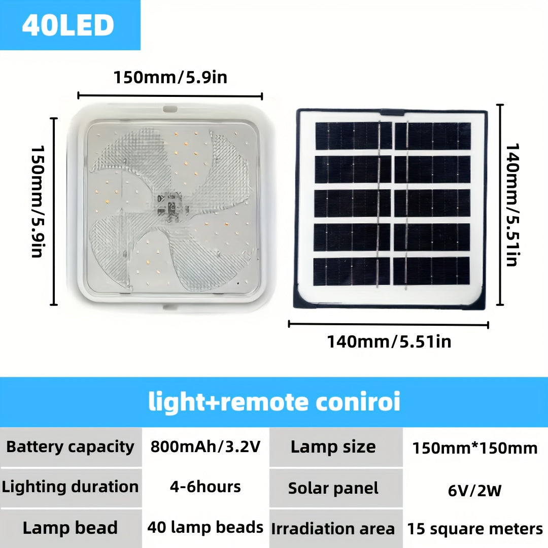 Luz LED de techo solar, 40-84 LED cuadrada con control remoto inteligente, iluminación general para interiores, regulable, fácil de instalar, ideal para cocina, dormitorio u oficina