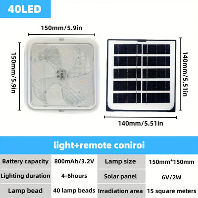 Luz LED de techo solar, 40-84 LED cuadrada con control remoto inteligente, iluminación general para interiores, regulable, fácil de instalar, ideal para cocina, dormitorio u oficina