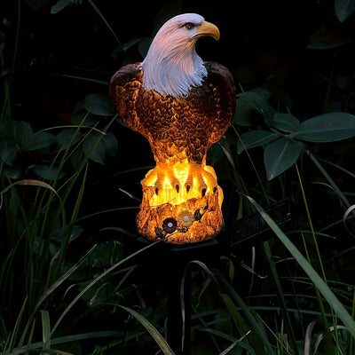 Pack de 2 reflectores solares con diseño de águila, luces decorativas para exteriores en ABS pulido, acentos de cristal LED de bajo consumo, montaje semiempotrado, control con sensor de luz, base B15d, carga solar de 600mAh, ideal para jardín, césped, pa