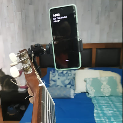Soporte para guitarra y micrófono Vocaloid - Soporte giratorio ajustable para teléfono con agarre antideslizante, configuración de vlogging y selfies sin manos para instrumentos de mano derecha/izquierda, no requiere energía, accesorios para guitarra, ac