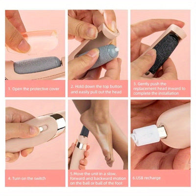Eliminador Eléctrico de Pies, Herramienta Profesional Recargable y Portátil para Pedicura, Kit de Lima Electrónica para Pies Suaves y Lisos - Regalo Ideal para Pies Duros, Agrietados y Secos en Color Beige Claro