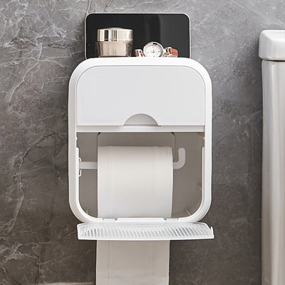 Dispensador de pañuelos montado en pared con estante de almacenamiento, soporte de papel higiénico de baño rectangular de plástico impermeable - Blanco, Decoraciones de Halloween, Navidad
