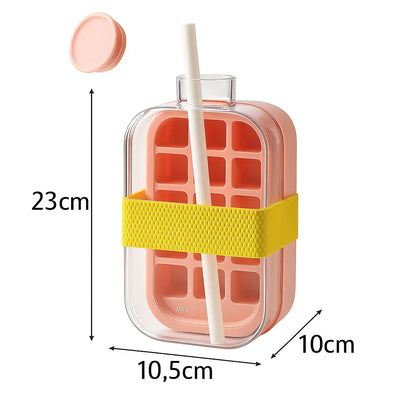 FreezeMate 500ML™ – Tu compañero de bebidas heladas termo botilito Térmica Portátil con Hielo Instantáneo 2 en 1- Sistema Rápido para Congelar, Incluye Pajita y Bandeja de Cubitos + Vaso Aislante Reutilizable con Tapa Transparente. Ideal Para Camping