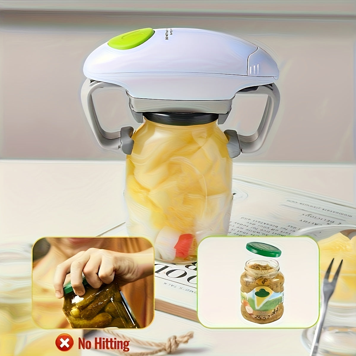 1pc Abridor Eléctrico de Tarros y Botellas con Extracción Automática de Tapa a Un Toque & Cierre Seguro - Diseño Ergonómico para Artritis, Manos Débiles & Ancianos - Electrodoméstico de Cocina Alimentado por Batería para Agarrar Fácilmente Tarros, Botell