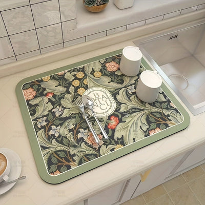 Alfombrilla de Secado de Cocina de Diatomita Soñadora - Antideslizante, Almohadilla Absorbente Lavable para Platos y Mesas de Bar, Protector de Encimera Resistente al Calor, Accesorio de Decoración para el Hogar