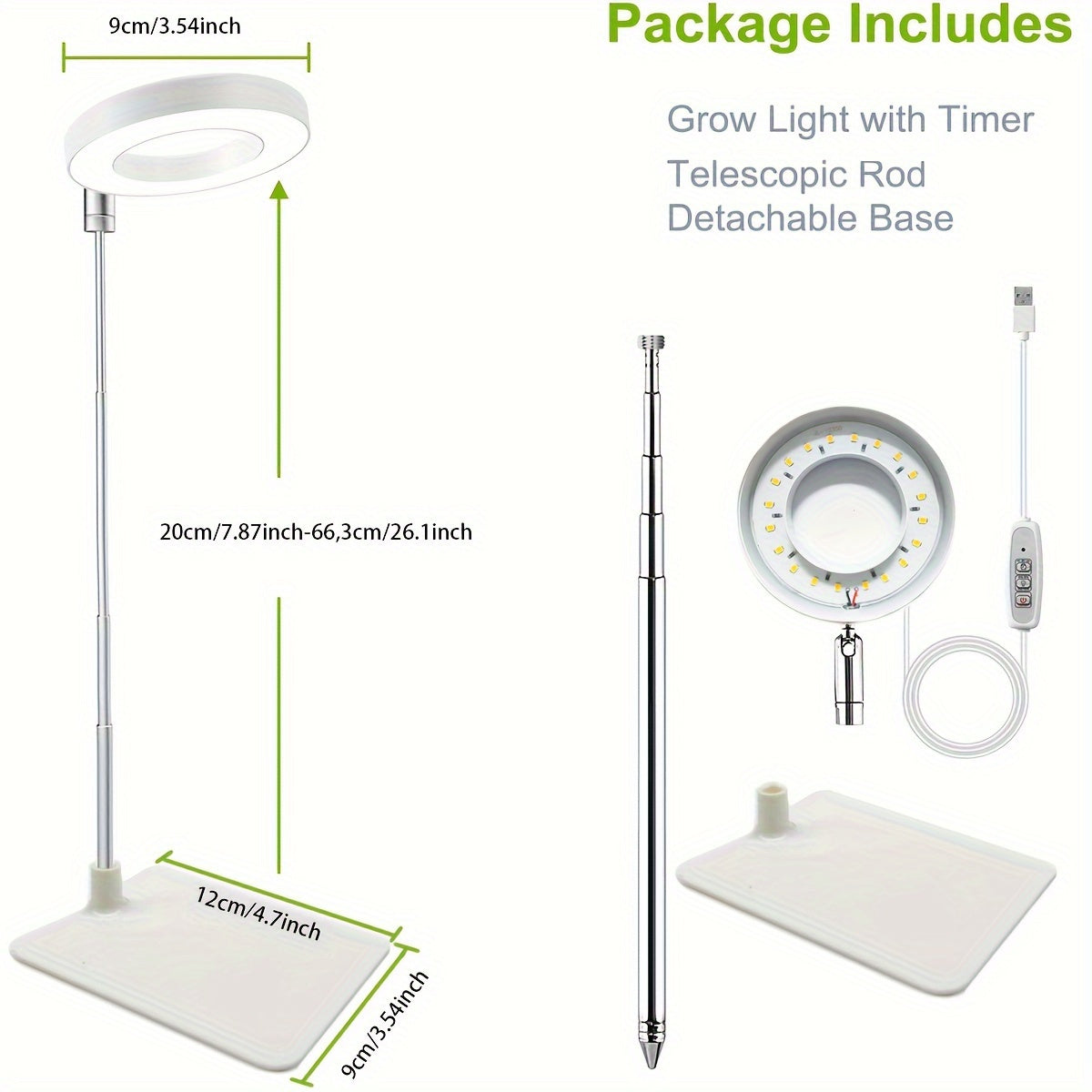 Luz de Cultivo LED Ajustable con Espectro Completo, Alimentada por USB, Anillo de 4 Cabezas para Plantas de Interior y Suculentas - Incluye Temporizador Automático (2/4/8 H)