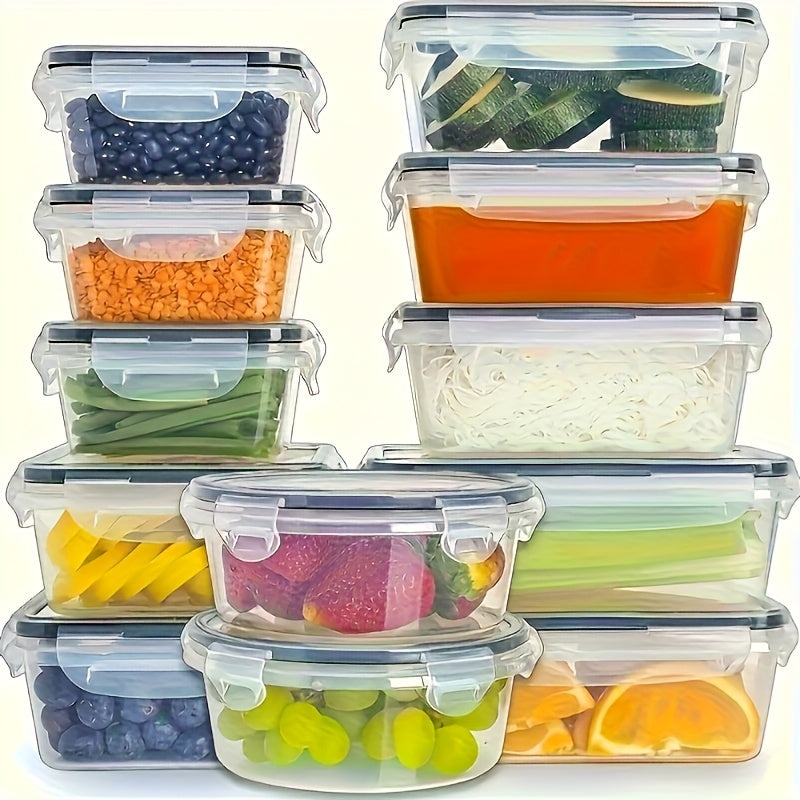 Contenedores transparentes de almacenamiento de alimentos multi-tamaño con tapas herméticas - ideales para frutas, verduras, pasta, etc. - Kits reutilizables de polipropileno aptos para microondas, diseño moderno y organización de cocina