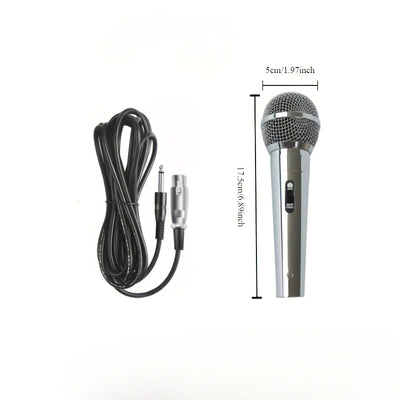 Micrófono de bobina móvil con cable universal, micrófono de karaoke clásico plateado con altavoz de varilla extensible, micrófono de mano para grabación con altavoz portátil, compatible con mezcladoras, DVD, grabaciones, transmisiones en vivo, altavoces
