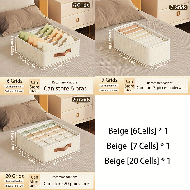 Organizador de Cajón Plegable Beige de 1 Pieza con Asas Doradas Rosa - Contenedor de Almacenamiento de Tela Apilable para Calcetines, Ropa Interior, Sujetadores, Corbatas y Accesorios - Solución de Organización de Armario Contemporánea, Organizadores de