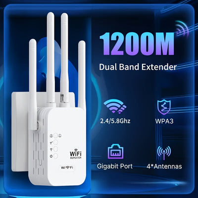 Repetidor de WiFi, Amplificador de WiFi/Extensor - Capacidad para 25 dispositivos, 1200 metros, enchufe de EE. UU. (100-240 V) para cobertura en el hogar/escritorio, amplificador de señal de extensores de WiFi para el hogar, mejorador de Internet para el