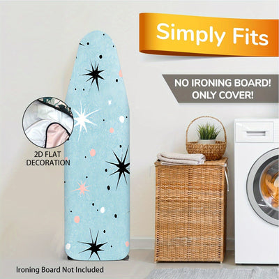 Fundas Lavables para Tabla de Planchar Resistente - Azul Claro, Estrellas Negras y Puntos Rosados, Ajuste Universal para la Mayoría de Mesas de Planchado, Decoración para Lavandería, Accesorios de Planchado (No Incluye Mesa), Diseño de Estrellas y Puntos