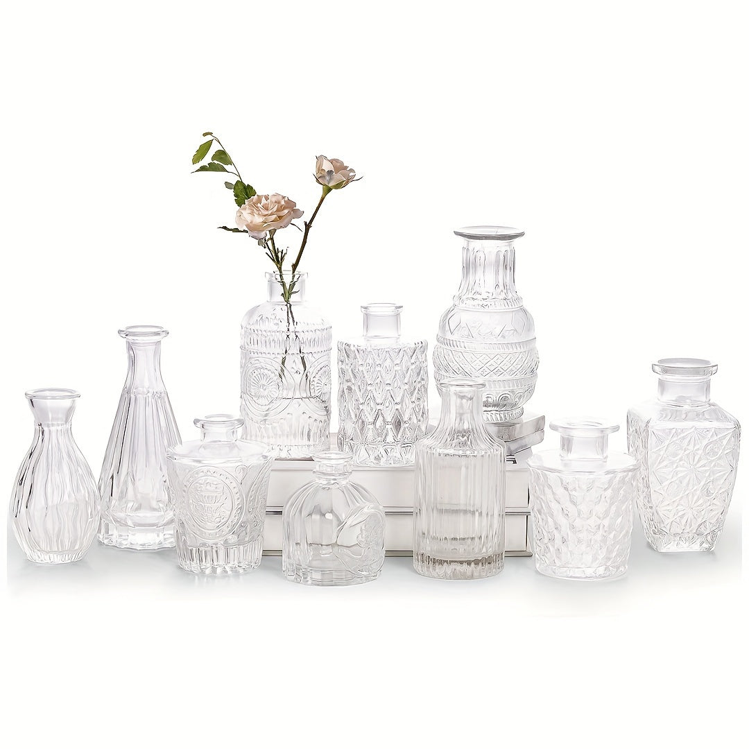 Juego de 10 floreros pequeños decorativos de vidrio, floreros miniatura para decoración de mesa, boda rústica o hogar