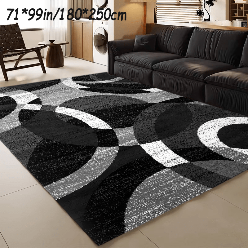 1pc Alfombra de goma negra y gris geométrica abstracta - Antideslizante, lavable en máquina de fibra de poliéster para sala, cocina, dormitorio y más - Ideal para decoración de Navidad y decoración del hogar, Alfombra de decoración de Navidad | Diseño ge