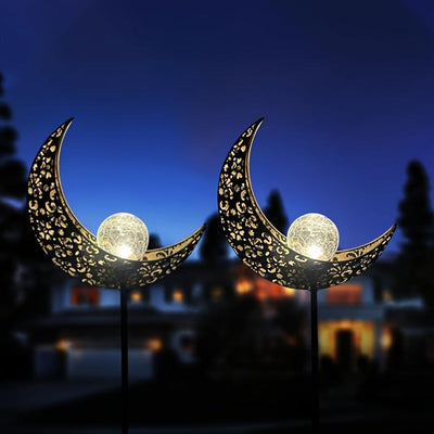 Luces Solares Decorativas para Exteriores de Luna, Adorno Metálico Impermeable y Antigolpes con Vidrio para Césped, Accesorios de Jardín, Lámpara de Iluminación Exterior Luces de Hierba IP65