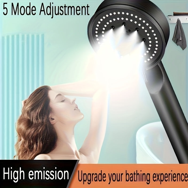 Ducha portátil de 5 modos de alta presión con chorros potentes, diseño ahorrador de agua y fácil instalación - Juego duradero de plástico negro de 1/3 piezas para baños minimalistas, incluye soporte para afeitadora, soporte elegante para cabezal de ducha