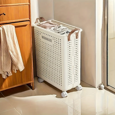 1pc Cesta de Almacenamiento Plegable Grande con Ruedas - Organizador Colapsable con Asas, Diseño Ahorrador de Espacio, Portátil para Armario, Baño, Cocina, Lavandería y Spa - Ideal para Hogar, Oficina o Hotel, Solución de Almacenaje para Ropa, Construcci