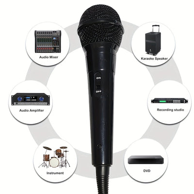 Micrófono de mano negro con cable y cubierta de espuma - Micrófono dinámico cardioide para karaoke, canto y oratoria | Ideal para entretenimiento en casa y uso profesional, micrófono de karaoke | Grado profesional | Micrófono duradero