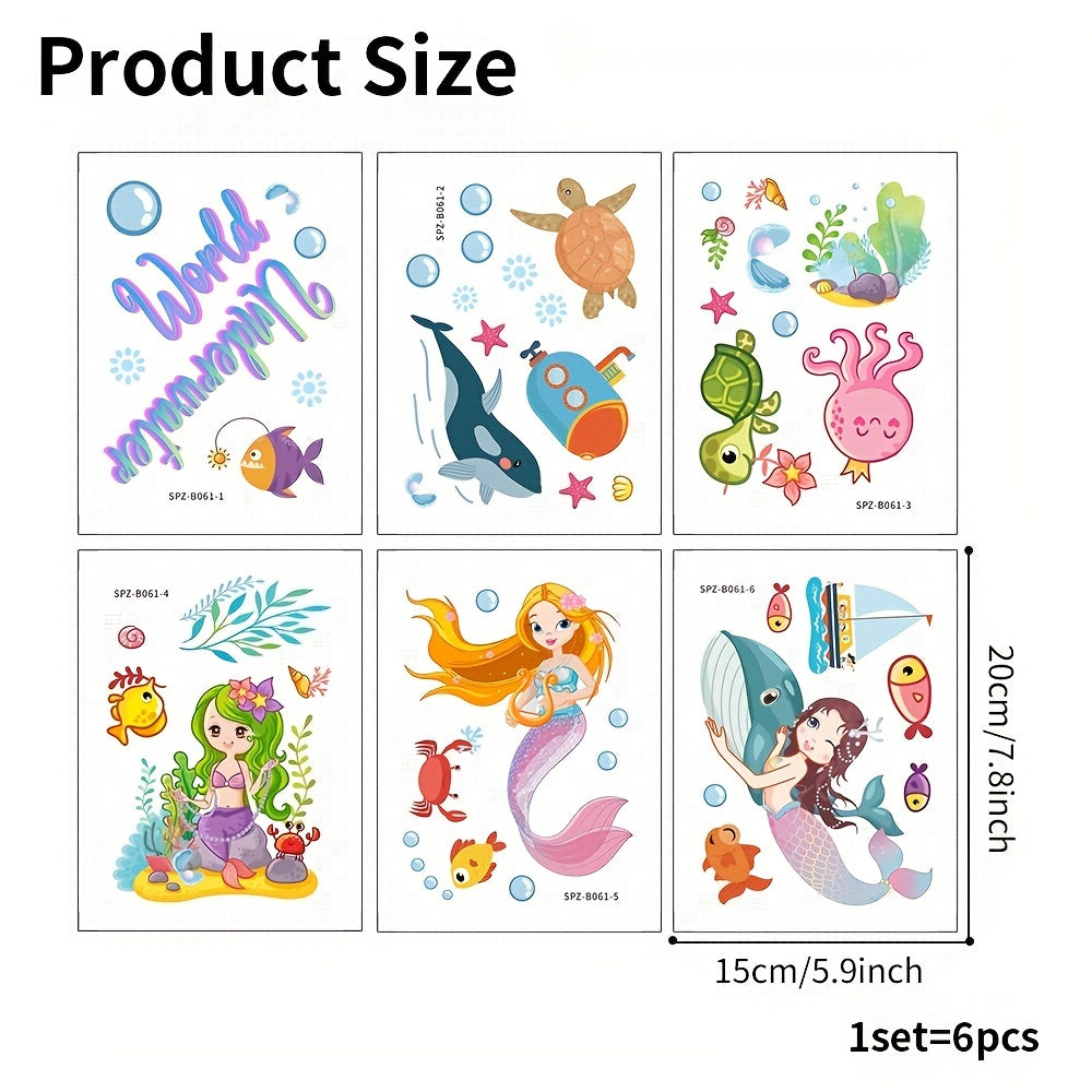 6pcs Pegatinas Antideslizantes de Sirena y Mundo Marino para Bañera - Impermeables, Calcomanías Esmeriladas para un Baño Seguro y Divertido